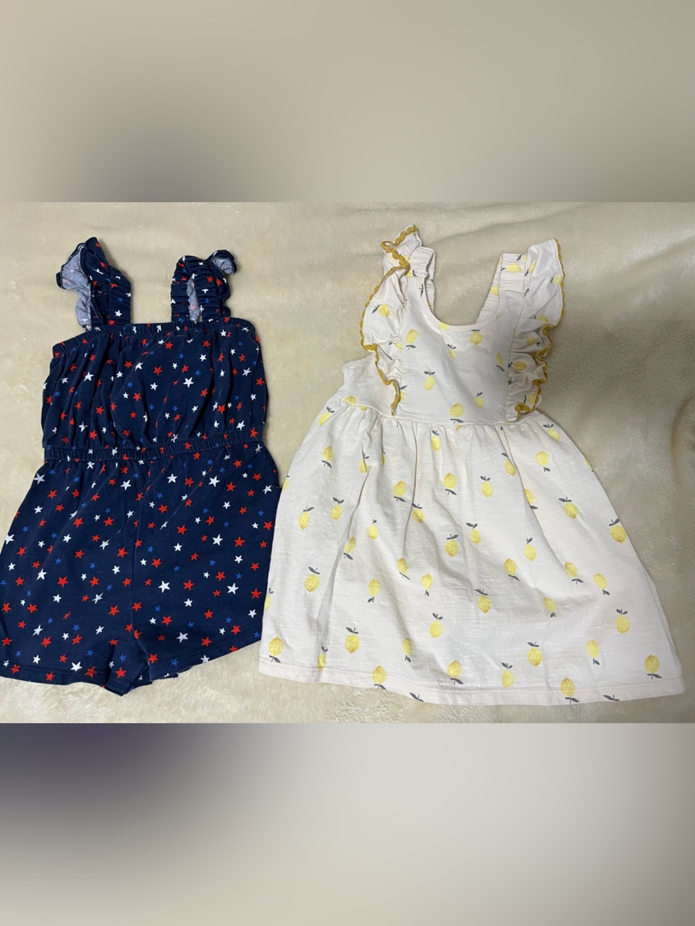 Girls Navy Star Romper & Cream Lemon Dress Set 2T